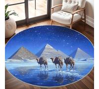 Retro Architecture Round Rugs 100cm, Non Slip Area Rugs for Bedroom & Living Room - Soft Machine Washable Blue Starry Sky Circle Carpet, Non Shedding Floor Mats for Home Room Decorative
