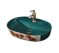 Retro Art Above Counter Basin Oval Ceramic Bathroom Sink Balcony Outdoor Wash Basin for Lavatory Cloakroom Vanity Unit
