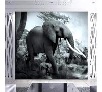 Retro Art Black and White Forest Animals Elephant 3D Wallpaper Premium Textured Silk Study Dining Living Room Bedroom Sofa TV Wall Easy Install-430cm×300cm