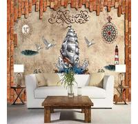 Retro Art Brick Walls Sailboats Lighthouses Birds 3D Wallpaper Premium Textured Silk Study Dining Living Room Bedroom Sofa TV Wall Easy Install-300cm×210cm