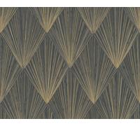 Retro Art Deco Metropolitan Stories Gold Metallic Print Black Vinyl Wallpaper
