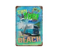 Retro Art Deco Pewter Paintings Sun Surf Beach Tin Sign, Sun Surf Beach N Cave Art Metal Sign(15x30cm）6x12 inch-35