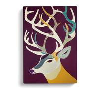 Retro Art Deer Canvas Print | Gallery Wrapped 30mm Frame Wall Art | 30x20 inches | Ready to Hang | Retro Animals Picture | Living Room Bedroom Lounge Office
