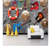 Retro Art Music Guitar Stone Wall Graffiti 3D Wallpaper Premium Textured Silk Study Dining Living Room Bedroom Sofa TV Wall Easy Install-430cm×300cm
