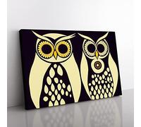 Retro Art Owls Abstract Canvas Wall Art Print Ready to Hang, Framed Picture for Living Room Bedroom Home Office Décor, 60x40 cm (24x16 Inch)