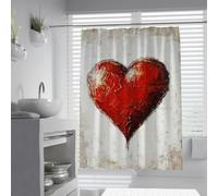 Retro Art Shower Curtain Broken Heart Shape Pattern Bathroom Decor Curtains Set with Hooks Extra Long Cloth Fabric Shower Curtains 90 x 180 cm