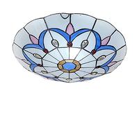 Retro Art Stained Glass Ceiling Light Flush Mount, Dimmable Stained Glass LED Ceiling Lamp, E27, European Pastoral Bedroom Chandeliers Lighting for Living Room Bedroom Bathroom y,E,24 inch