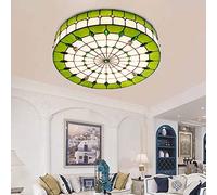 Retro Art Stained Glass Ceiling Lights Flush Mount, Stained Glass Ceiling Lamp with Green Shade,Round Ceiling Lighting Fixtures for Bedroom Living Room,30cm