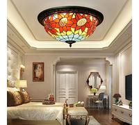 Retro Art Stained Glass Sunflower Ceiling Lights Pastoral Stained Glass Ceiling Lamp Traditional Flush Mount Ceiling Light Fixture for Bedroom Living Room Dining Room y Foyer,16Inch