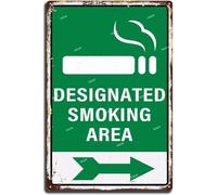 Retro Art Tin Sign Designated Smoking Area Right Pointer Arrow Direction Way Smokers Informational Alert Caution Warning For Bathroom Coffee Shop Bar Garden Garage 12x16 inch