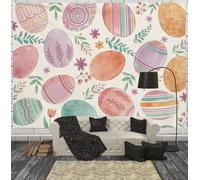 Retro Artistic Style Cute Tapestry Wall Hanging Easter Eggs And Leaves Tapestry for Bedroom AestheticPink Purple Tapestries Wall Wall Hanging for Bedroom Living Room Dorm 70 × 90 inches