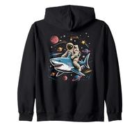Retro Astronaut Riding SHARK In Space Summer Waves Science Zip Hoodie