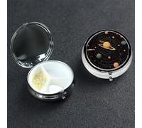 Retro Astronomical Pattern Pill Box with Mirror 3 Compartment Decorative Pill Case for Purse or Pocket Small Round Pill Organizer Weekly Metal Medicine Tablet Vitamin Holder Travel Gift