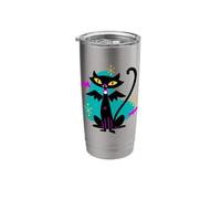 Retro Atomic Age Mid Century Vampire Black Cat w/Bat Wings Stainless Steel Insulated Tumbler