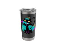 Retro Atomic Age Mid Century Vampire Black Cat w/Bat Wings Stainless Steel Insulated Tumbler