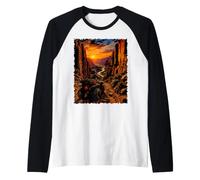 Retro ATV Desert Canyon Sunset Vintage Style Art Raglan Baseball Tee