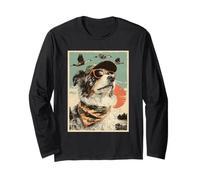 Retro Australian Shepherd with Sunglasses Aussie Dog Hunting Long Sleeve T-Shirt