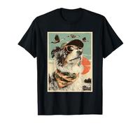 Retro Australian Shepherd with Sunglasses Aussie Dog Hunting T-Shirt