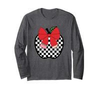 Retro Back to School Teacher Race Checkered Apple Pencil Bow Long Sleeve T-Shirt