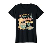Retro Baking Humor Mental Bake Down from Scratch Mood Value Graphic T-Shirt, Women, Black, S