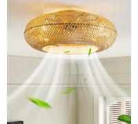 Retro Bamboo Ceiling Fan With Lighting And Remote Control Quiet Fan Suspension 6-speed Reversible Chandeliers Vintage Rattan Bedroom Living Room Pendant Light Dining Room Kitchen Light Hanging Lamp