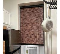 Retro Bamboo Roller Shades Cordless Carbonization Straw Blinds Hand-Woven Decorative Window Curtain Breathable UV Protection Sun Shade (110x200cm/43x79in)
