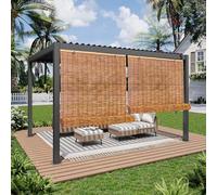 Retro Bamboo Shades for Patio 40 50 60 70 80 90 100 110 120 130 140 150 160 170 180cm Liftable Reedcurtains for Window Hand Weave Outdoor Blinds for Porch Anti-UV Privacy Balcony Partition(Carbonized)