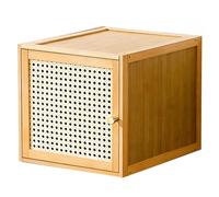 Retro Bamboo Storage Cabinet with Imitation-Vine Door Stackable Chest of Drawers Versatile nizer for Kitchen Pantry or Bookcase - Home Decor 11.81x14.56x11.81 inches