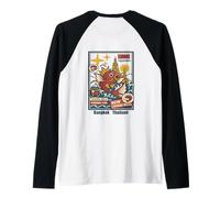 Retro Bangkok Street Food Powered Fish Design Raglan Baseball Tee