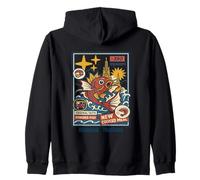 Retro Bangkok Street Food Powered Fish Design Zip Hoodie