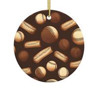 Retro Baseball Brown 2025 Round Ceramic Christmas Ornament Festive Porcelain Hanging Decor Personalized Decoration Souvenir