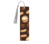 Retro Baseball Brown 5 Pc Artistic Bookmark Set for Women, Tassel Wooden Bookmarks Study Supplies
