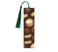 Retro Baseball Brown 5 Pc Artistic Bookmark Set for Women, Tassel Wooden Bookmarks Study Supplies