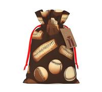 Retro Baseball Brown Print Birthday Gifts Wrap Bag Unique Drawstring Gifts Bag Canvas Bags for Party Wedding Present,1 Piece M