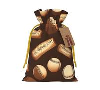Retro Baseball Brown Print Birthday Gifts Wrap Bag Unique Drawstring Gifts Bag Canvas Bags for Party Wedding Present,1 Piece M