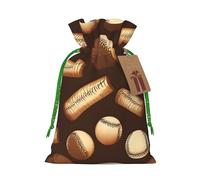 Retro Baseball Brown Print Birthday Gifts Wrap Bag Unique Drawstring Gifts Bag Canvas Bags for Party Wedding Present,1 Piece M