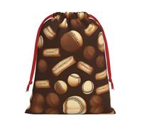 Retro Baseball Brown Print Drawstring Gift Bag, Xmas Wrapping Bags For Presents With Birthday Holiday Party