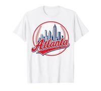Retro Baseball Player Lover Atlanta Distressed Game Day Value Graphic T-Shirt, Men, White, M