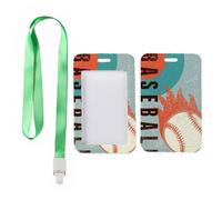 Retro Baseball Sports ID Card Holder with Green Lanyard, Golf Card Holder, Vertical Name Badges Protector for Doctor, Vertical Cards Protector for Staff, Teacher Stuff Bus Driver Accessories