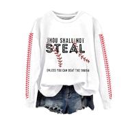 Retro Baseball Thou Shall Not Steal Unless You Can Beat The Throw Print Sweatshirt Jacket Pants Outfit Women (White, S)
