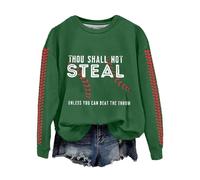 Retro Baseball Thou Shall Not Steal Unless You Can Beat The Throw Print Sweatshirt Jacket Pants Outfit Women (Green, L)