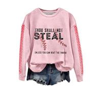Retro Baseball Thou Shall Not Steal Unless You Can Beat The Throw Print Sweatshirt Jacket Pants Outfit Women (Pink, M)