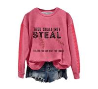 Retro Baseball Thou Shall Not Steal Unless You Can Beat The Throw Print Sweatshirt Jacket Pants Outfit Women (Hot Pink, S)