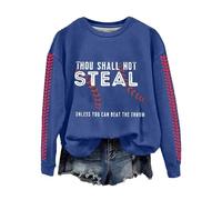 Retro Baseball Thou Shall Not Steal Unless You Can Beat The Throw Print Sweatshirt Jacket Pants Outfit Women (Blue, S)