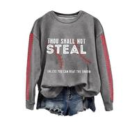 Retro Baseball Thou Shall Not Steal Unless You Can Beat The Throw Print Sweatshirt Jacket Pants Outfit Women (Grey, S)