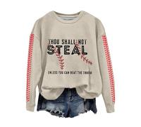 Retro Baseball Thou Shall Not Steal Unless You Can Beat The Throw Print Sweatshirt Jacket Pants Outfit Women (Beige, XXL)