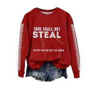 Retro Baseball Thou Shall Not Steal Unless You Can Beat The Throw Print Sweatshirt Jacket Pants Outfit Women (Red, XL)