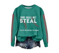 Retro Baseball Thou Shall Not Steal Unless You Can Beat The Throw Print Sweatshirt Jacket Pants Outfit Women (Mint Green, S)