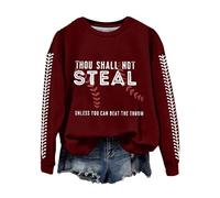Retro Baseball Thou Shall Not Steal Unless You Can Beat The Throw Print Sweatshirt Jacket Pants Outfit Women (Wine, M)