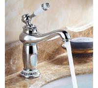 Retro Basin Faucet Ceramic Brass Sink Faucet Antique Vintage Mixer Tap Hot/Cold Water Faucet Replacement Decoration for Kitchen Bathroom Silver